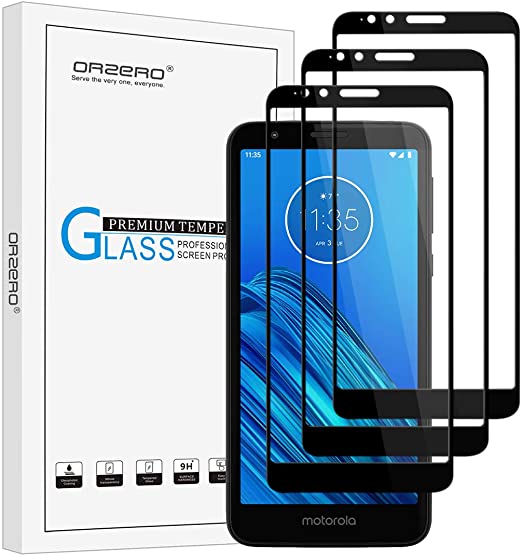 [3 Pack] Orzero Tempered Glass Screen Protector Compatible for Motorola Moto E6, 2.5D Arc Edges 9 Hardness HD Anti-Scratch Full-Coverage [Lifetime Replacement]