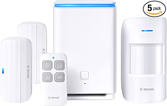 X-Sense Home Security System, 5-Piece Wireless Alarm Kit with Base Station, Motion Sensor, Entry Sensor, Remote Control, 1 1/4 Mile Wireless Range, No Contract, for Indoor Security