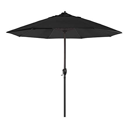 California Umbrella 9' Round Aluminum Market Umbrella, Crank Lift, Auto Tilt, Bronze Pole, Sunbrella Black Fabric