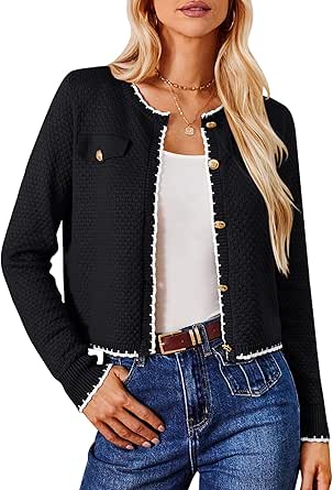 GRACE KARIN Women's Cardigans 2024 Button Down Knit Sweater Contrast Color Lightweight Lady Jackets Fall Outfits