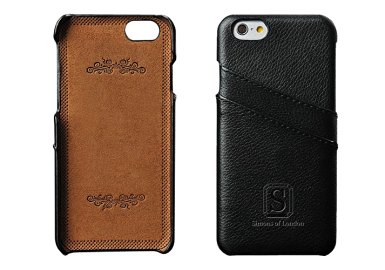 iPhone 6/6s PLUS Coated Leather Case, Slots for ID/bank cards, Ultra Slim Fit by Simons of London, Luxury Back Cover with Gift Box - Enhance & Protect your iPhone today! (Classic Black)
