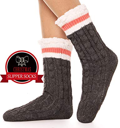 Womens Fuzzy Slipper Socks Warm Knit Heavy Thick Fleece lined Fluffy Christmas Stockings Winter Socks