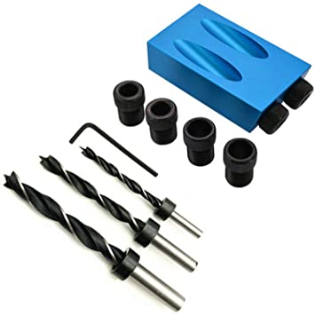 1 Set 15° Pocket Hole Screw Jig With Dowel Drill Wood Joint Set Tool, Machined from Solid Aluminium Block