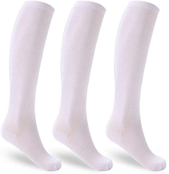 Unisex Compression Socks (White-3 Packs, Large - XLarge)
