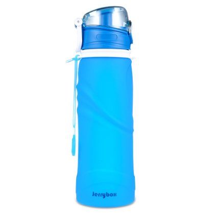 JerryBox Collapsible Water Bottle - 750ml, Silica Gel, Medical Grade, BPA Free, FDA Approved, Leak Proof Silicone Foldable Sports Bottle, for Sport, Outdoor, Travel, Camping, Picnic(26 oz)