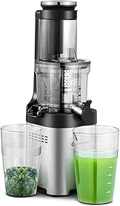 AMZCHEF Cold Press Juicer - Juicer Machine with Large Feed Chute for Whole Fruits and Vegetables - Durable Stainless Steel Masticating Juicer, Large Auger, Double Strainers