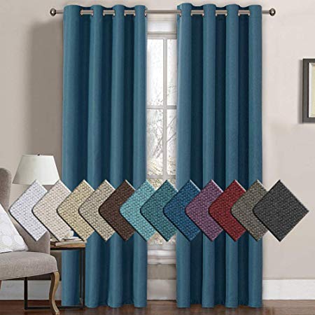 H.VERSAILTEX Room Darkening Linen Curtain Blackout Thermal Insulated Textured Rich Linen Curtain for Bedroom, Country Style Window Treatment for Sliding Glass Door, 52 by 96 Inch - Navy,1 Panel