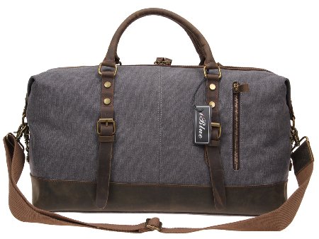 Iblue Overnight Canvas Leather Trim Travel Tote Duffel Gym Shoulder Handbag Weekend Bag#012031(Upgraded Version)