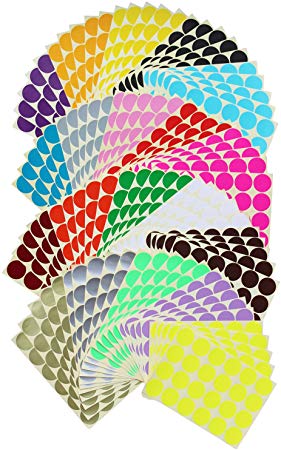 2400 Count Round Dot Stickers Color Coding Labels, 1.26 inch Diameter, 20 Colors, 100 Sheets