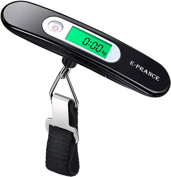 E-PRANCE Luggage Scale Portable Digital Electronic Suitcase Handheld Scale Hanging Scale with Tare Function for Travel/Outdoor/Home Use,110 lb/ 50KG (Black)