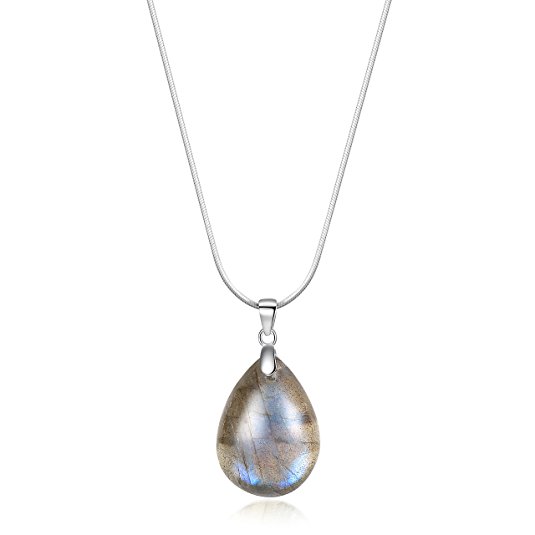 AmorWing Unisex Genuine Stones Labradorite Tear Shaped Gems Pendant Necklace