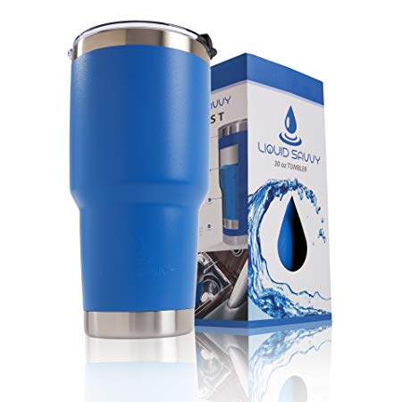 Liquid Savvy Stainless Steel 30 oz Tumbler with Leak Proof Lid. Double Walled Vacuum Insulated Large Travel Coffee Cup/Mug for Hot and Cold Beverages - Powder Coated Blue