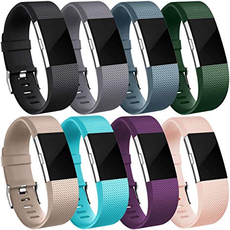 Maledan Replacement Bands Compatible for Fitbit Charge 2, Classic Accessories Sport Band Wristbands for Women Men, 8-Pack