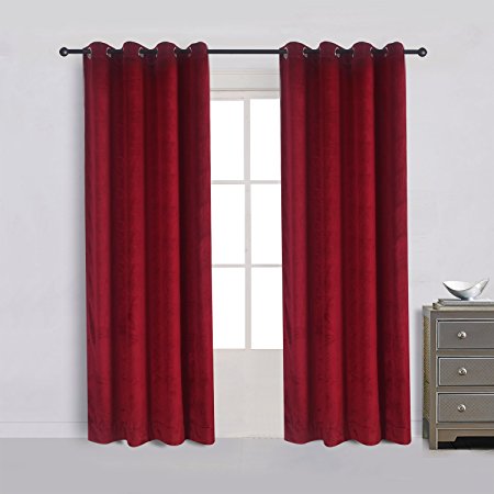 Cherry Home Set of 2 Classic Blackout Velvet Curtains Panels Home Theater Grommet Drapes Eyelet 52Wx96L-inch Red(2 panels)Theater| Bedroom| Living Room| Hotel