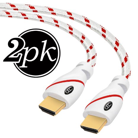 HDMI Cables 6 FT - 2.0 HDMI Cable 4K Ultra-High Speed ( 2 PACK, 6 FEET Each ) Supports Ethernet Audio Return ( ARC ) 4K Ultra HD 2160p / Bandwidth up to 18Gbps / 3D HD 2 X 1080p Ready - 6ft Braided Nylon Cord with Gold Tip Connector