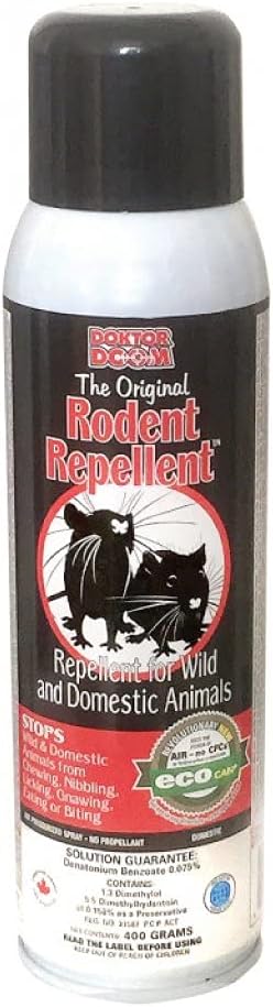 Rodent Repellent spray Controls damage caused by dogs, cats, rabbits, raccoons, beavers, mice, rats, deer, squirrels, voles, porcupines and some types of granivorous birds, fruit eating birds and carrion crows