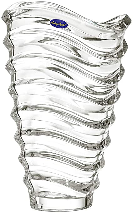 Amlong Crystal Large Clear Ocean Waves Vase 13 inches High (6 inch Top and 3 inch Bottom)