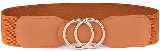 Beltox Women’s Elastic Stretch Wide Waist Belts w Double Rings Gold/Silver Buckle …