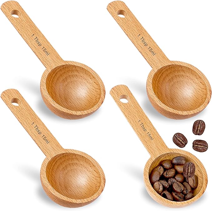 4 Pack Wooden Scoops for Canisters,15ml Small Coffee Scoop in Beech Wood Coffee Measure Scoop Set Wooden Tablespoon Ground Coffee Scoop Home Kitchen Accessories for Measuring Coffee Beans,Tea,Sugar