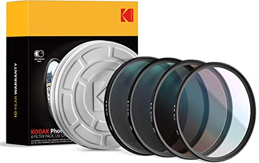 KODAK 49mm Filter Set UV, CPL, ND4 & Warming Filters - Absorb Atmospheric Haze Reduce Glare Prevent Overexposure Correct Color Add Warmth, & Creative Effects | Slim, Multi-Coated Glass & Mini Guide