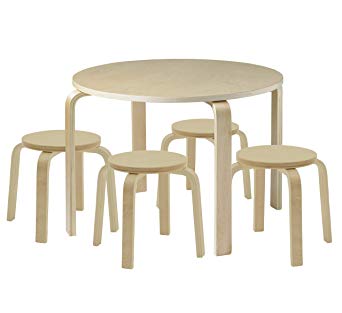 ECR4Kids Bentwood Table and Stool Set for Kids, Natural (5-Piece Set)