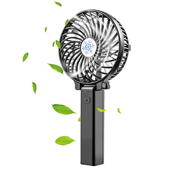 Small Handheld Battery Operated Face Fan, Rechargeable & Portable, JAMSWALL Folding Design, Strong Airflow, 3 Setting, Ideal for Disney & Travel & Dry Eyelash (Black)