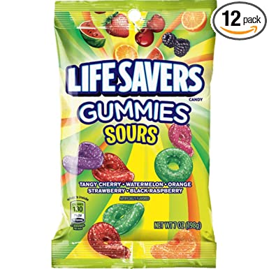 LIFE SAVERS Sours Gummies Candy Bag, 7 ounce (Pack of 12)