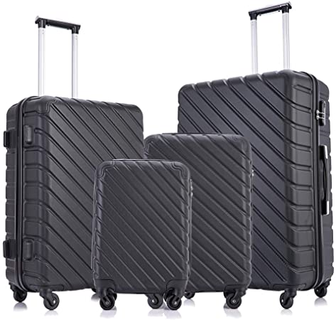 4 Pcs Luggage Set Trolley Spinner Suitcase Hardshell Travel Bag 18" 20" 24" 28" W/Covers& Hangers(Black)