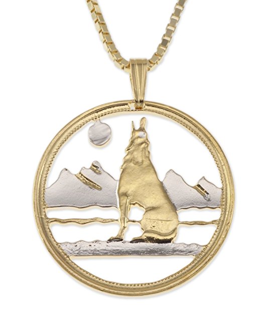 Wolf Pendant & Necklace, Canada 50 Cents Coin Hand Cut
