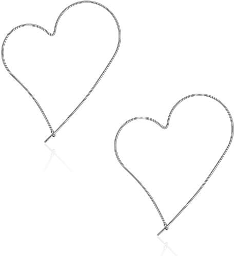 Flechazo 925 Sterling Silver Thin Wire Heart Earrings - Hypoallergenic Lightweight Large Heart Simple Hoops Earrings for Women Girls
