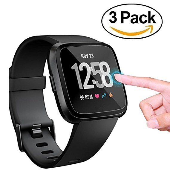 [3 Pack] For Fitbit Versa Screen Protector,Geelie[Ultra Clear][Anti-Bubble][Scratch Resistant] 9H Hardness Tempered Glass Screen Protector for Fitbit Versa Smartwatch