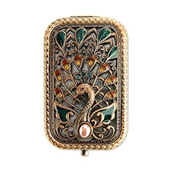 Ivenf Antique Vintage Square Compact Purse Mirror Wedding / Christmas / Birthday Gift, Peacock Spreading Tail, Rose Copper
