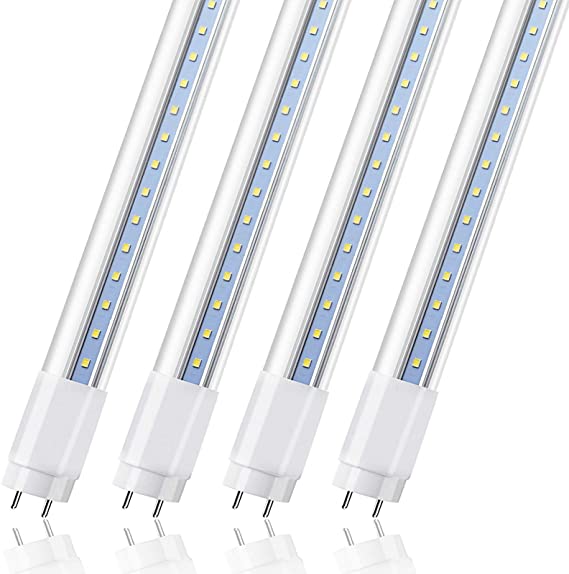 4FT LED Light Bulbs, 18W(40W Equivalent), 2000LM High Bright, 5000K Daylight, Double Ended Power, Ballast Bypass, Clear Cover, 48 Inch T8 T10 T12 Fluorescent Light Bulbs Replacement (4 Pack)