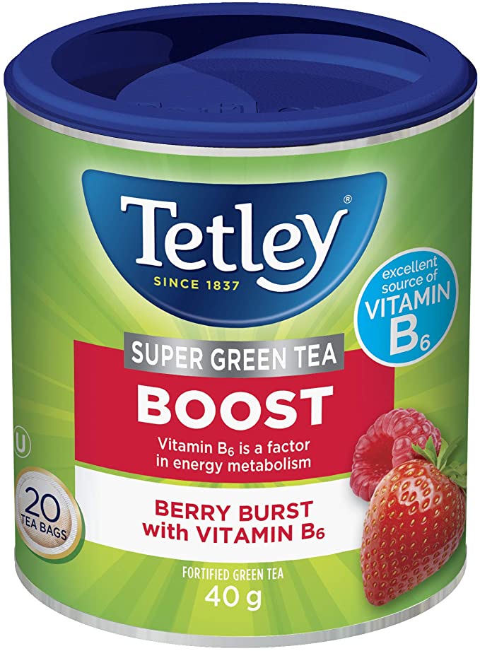 Tetley Super Green Tea Boost: Berry Burst with Vitamin B6 - 20 Count