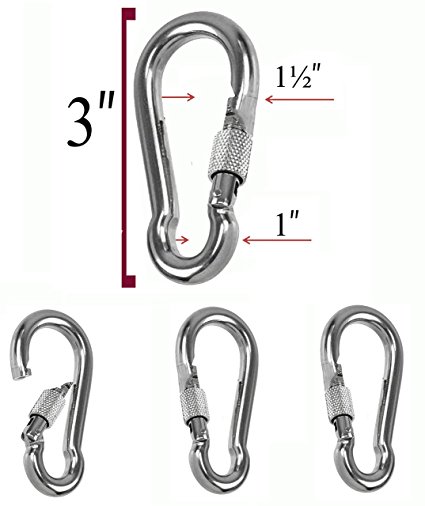 Stainless Steel 304 Spring Snap Hook Carabiner with Screw Lock, 2 1/4 Inch -Set of 4