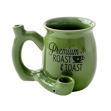 FASHIONCRAFT Premium Roast and Toast Novelty Mug Green with Black Print, Ceramic Coffee Mug