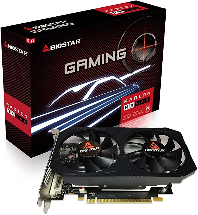 Biostar Gaming Radeon RX 560 4GB GDDR5 128-Bit DirectX 12 PCI Express 3.0 DVI-D Dual Link, HDMI, DisplayPort and Vortex Dual Cooling Fan