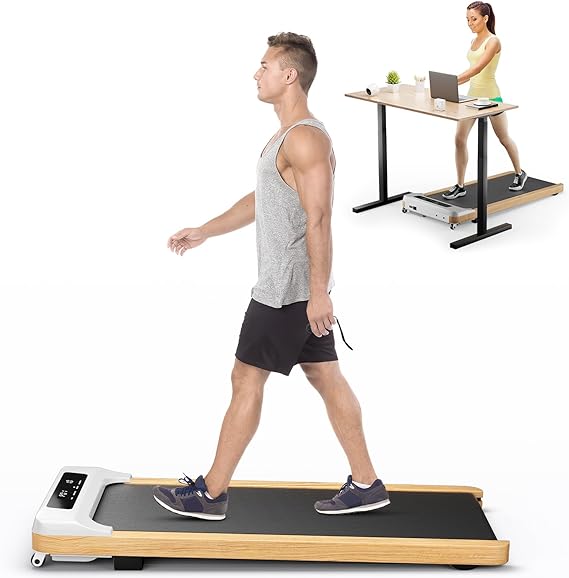 Goplus Walking Pad, Wooden Under Desk Treadmill for Home and Office, Portable Walking Pad Treadmill Under Desk with Remote Control, 15 Preset Programs, LED Display, Installation-Free