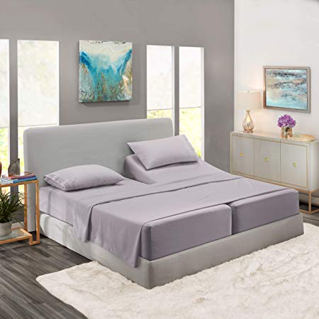 Nestl Bedding Soft Sheets Set – 5 Piece Bed Sheet Set, 3-Line Design Pillowcases – Wrinkle Free – 2 Fit Deep Pocket Fitted Sheets – Free Warranty Included – Split King, Gray Lavender