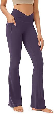 ODODOS Cloud Feeling Crossover Flared Pants with Pockets for Women, Cross Waist Bootcut Lounge Yoga Pants- 30" / 32" Inseam