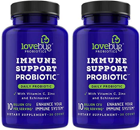 Lovebug Probiotic - Immune Support Wellness Supplement, Contains Vitamin C, Zinc & Echinacea, Time Release Patent Delivery for Cold and flu, 60 Day Supply. (60)