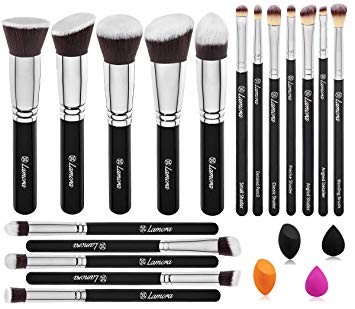 10 pc Kabuki Makeup Brush Set Plus 7 pc Eyeshadow Brush Set Plus 4 pc Beauty Sponge Set
