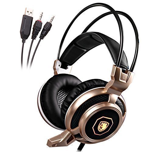 GW SADES Arcmage Updated Version 3.5mm Wired PC Gaming LED Lighting Headset Over-Ear Headphones with High Sensitivity Microphone for PC/Notebook/Laptop(Golden)