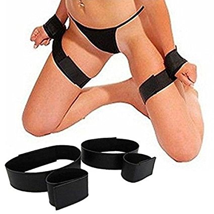 Kemuse Sex Nylon Velcro Hand Cuffs Bondage Wrist and Thigh Restraints Strap In Black, 4 Ounce