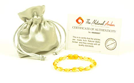 Baltic Amber Teething Bracelet/Anklet - Bracelet for Baby and Child - Hand-Made from Certified Natural Olive Style Baltic Amber Beads (4.7 inch (12cm), Lemon)
