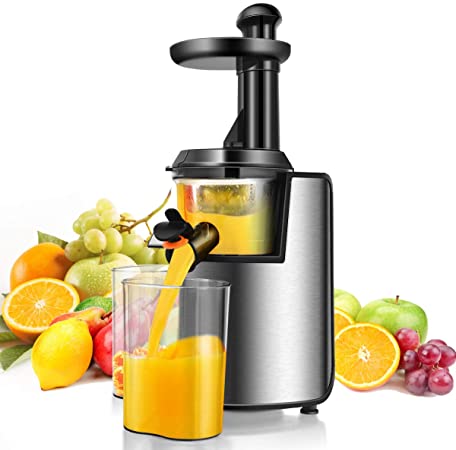 Costway Slow Masticating Juicer with Reverse Function, Cold Press Juicer Machine for Higher Nutrient Fruit and Vegetable Juice, 200W Stainless Steel Juicer Machine with Quiet Motor & BPA-FREE, Easy to Clean