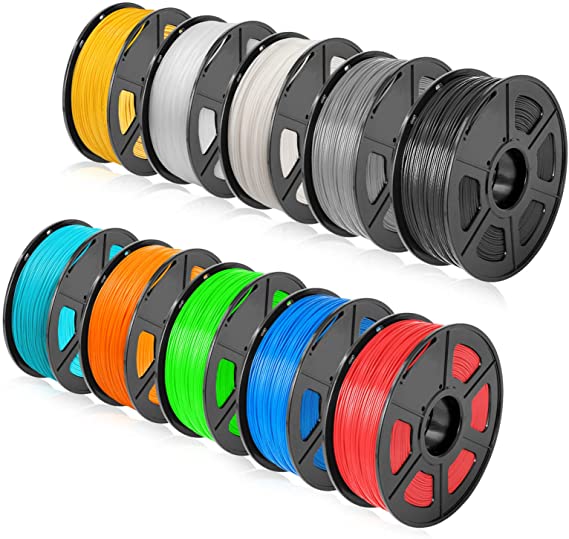 SUNLU ABS 3D Filament 1.75mm 10KG(22LBS) ABS Filament for Most 3D Printer Accuracy  /- 0.02 mm, 10 Colors( 1KG x 10 Spools )