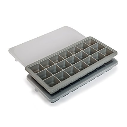 FireFly Silicone Square Ice Cube Tray with Lids - 2 Pack - Flexible Silicone - Easy Release - Makes 42 (Grey)