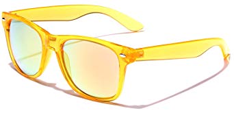 Retro 80's Fashion Sunglasses - Colorful Neon Translucent Frame - Mirrored Lens