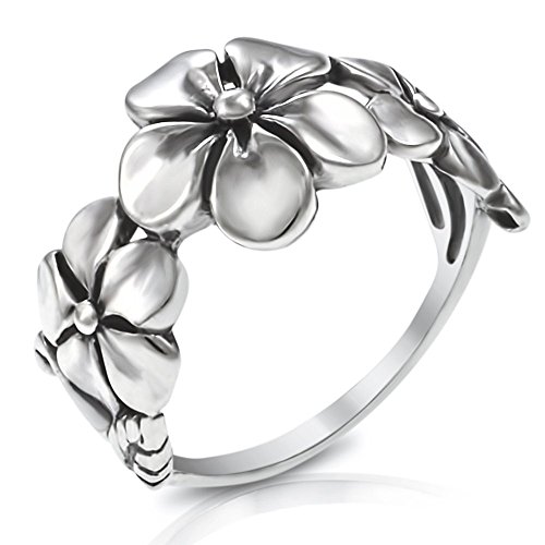 MIMI 925 Sterling Silver Triple Plumeria Flower Ring